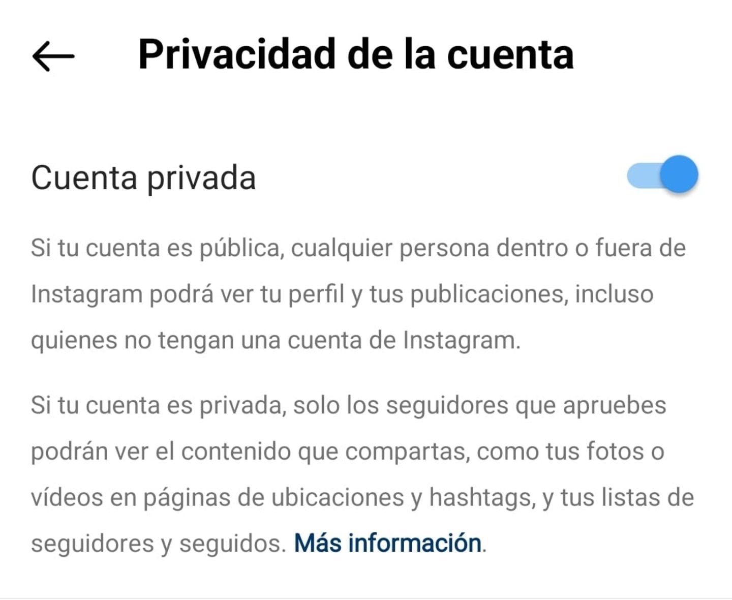 Botón para poner la cuenta privada en Instagram