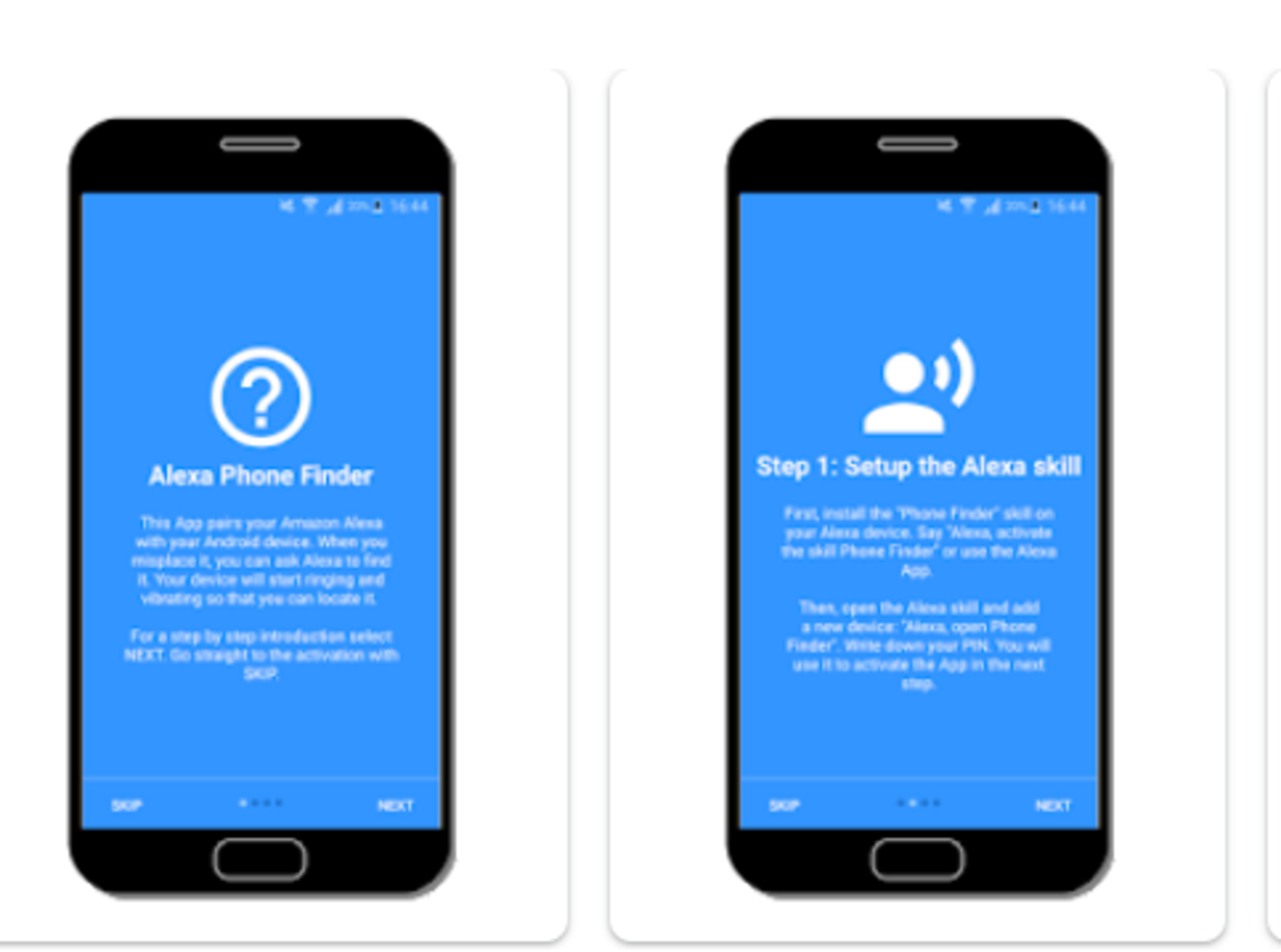 Capturas de pantalla de la app Phone Finder for Alexa