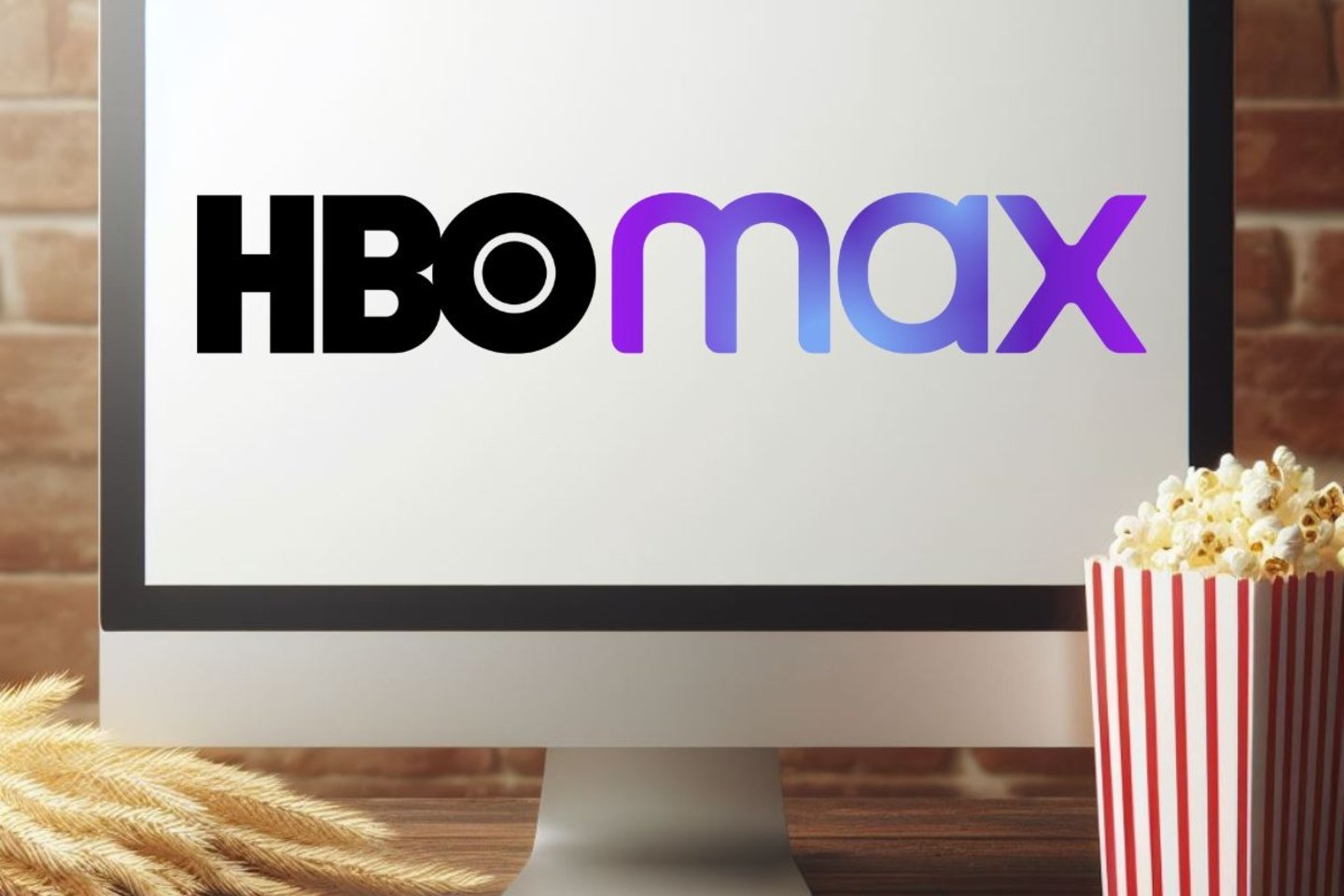 PC con el logo de HBO Max y un cubo de palomitas