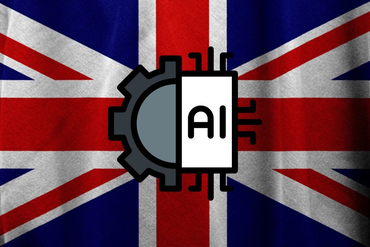 Bandera de Reino Unido con un icono de Inteligencia Artificial