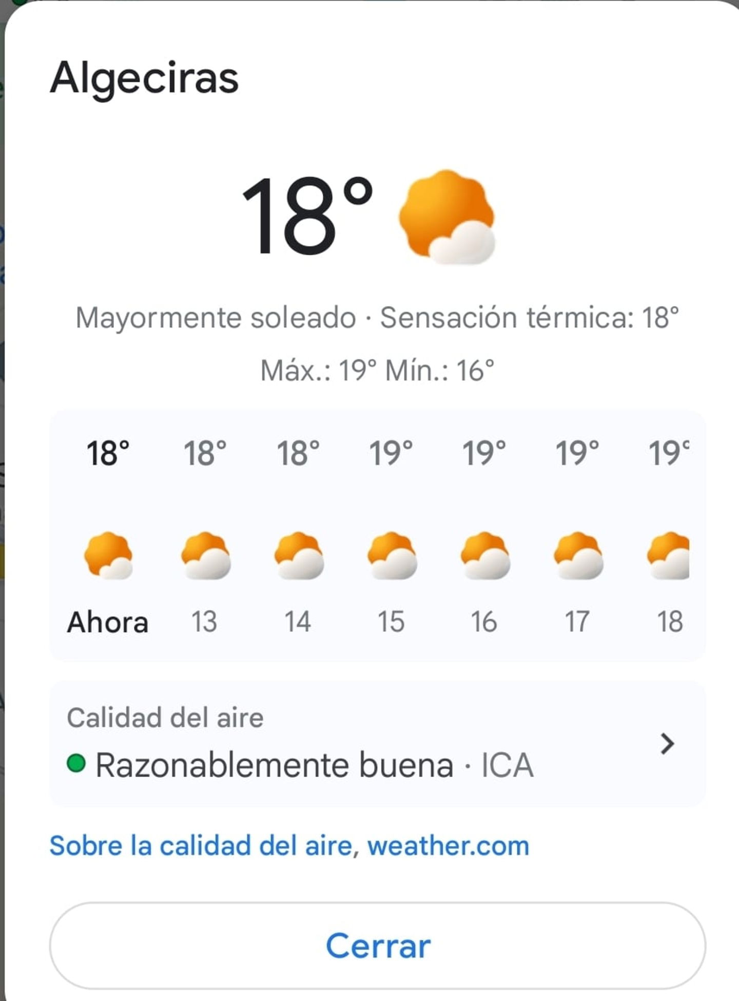 Predicción del tiempo en Google Maps