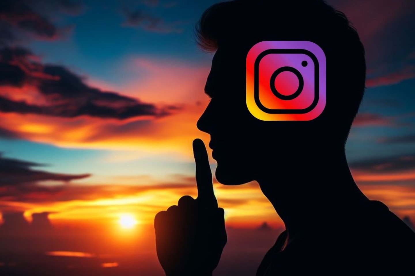 Persona haciendo el gesto de silencio con el logo de Instagram