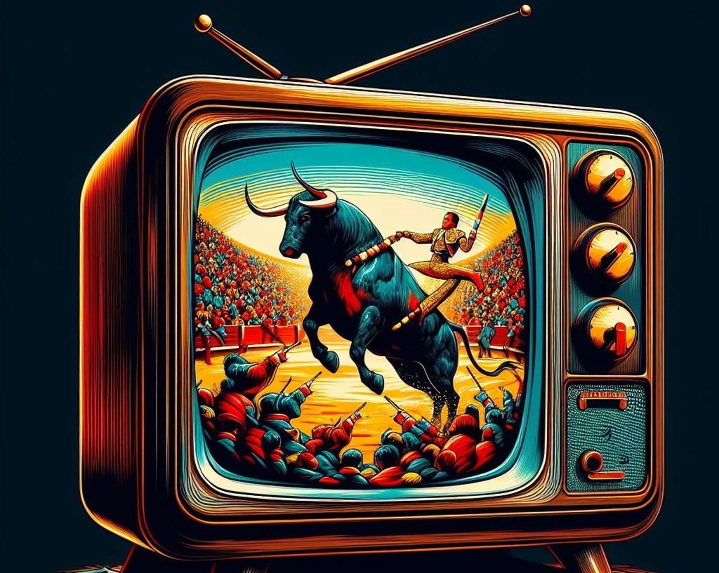 Televisor en el que se está retransmitiendo una corrida de toros