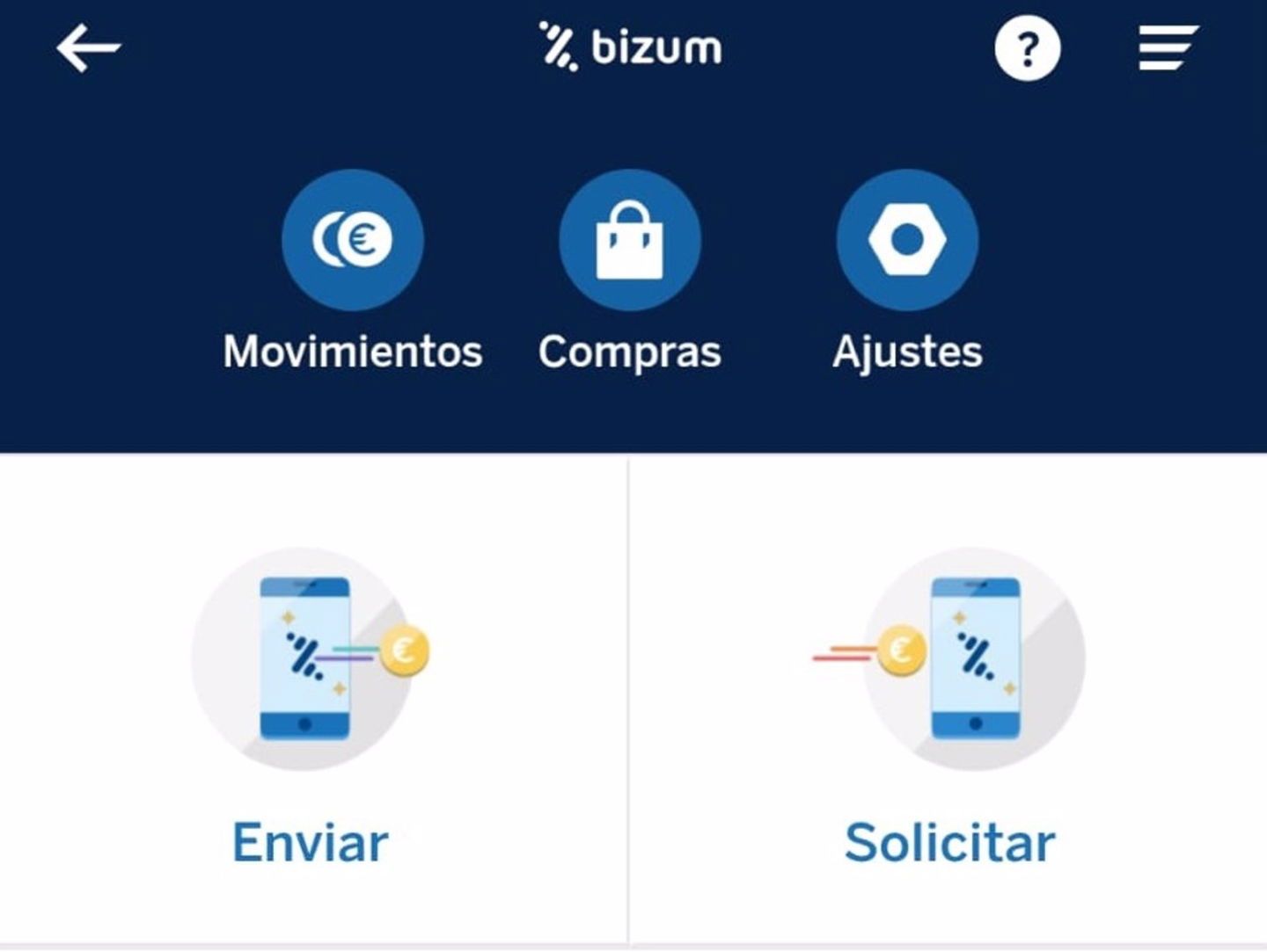 Sección de Bizum en la app de BBVA