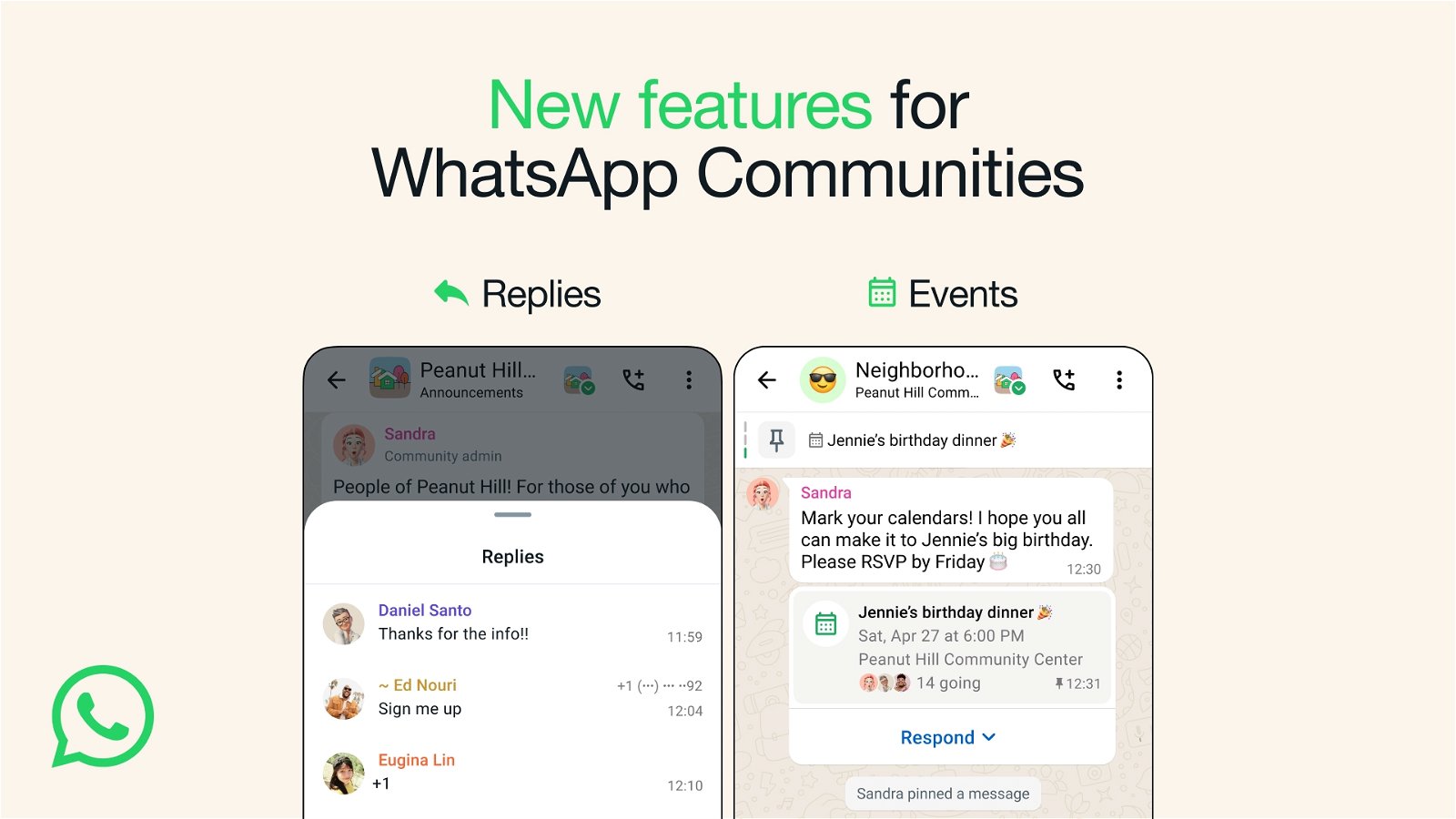 Eventos y respuestas en las Comunidades de WhatsApp