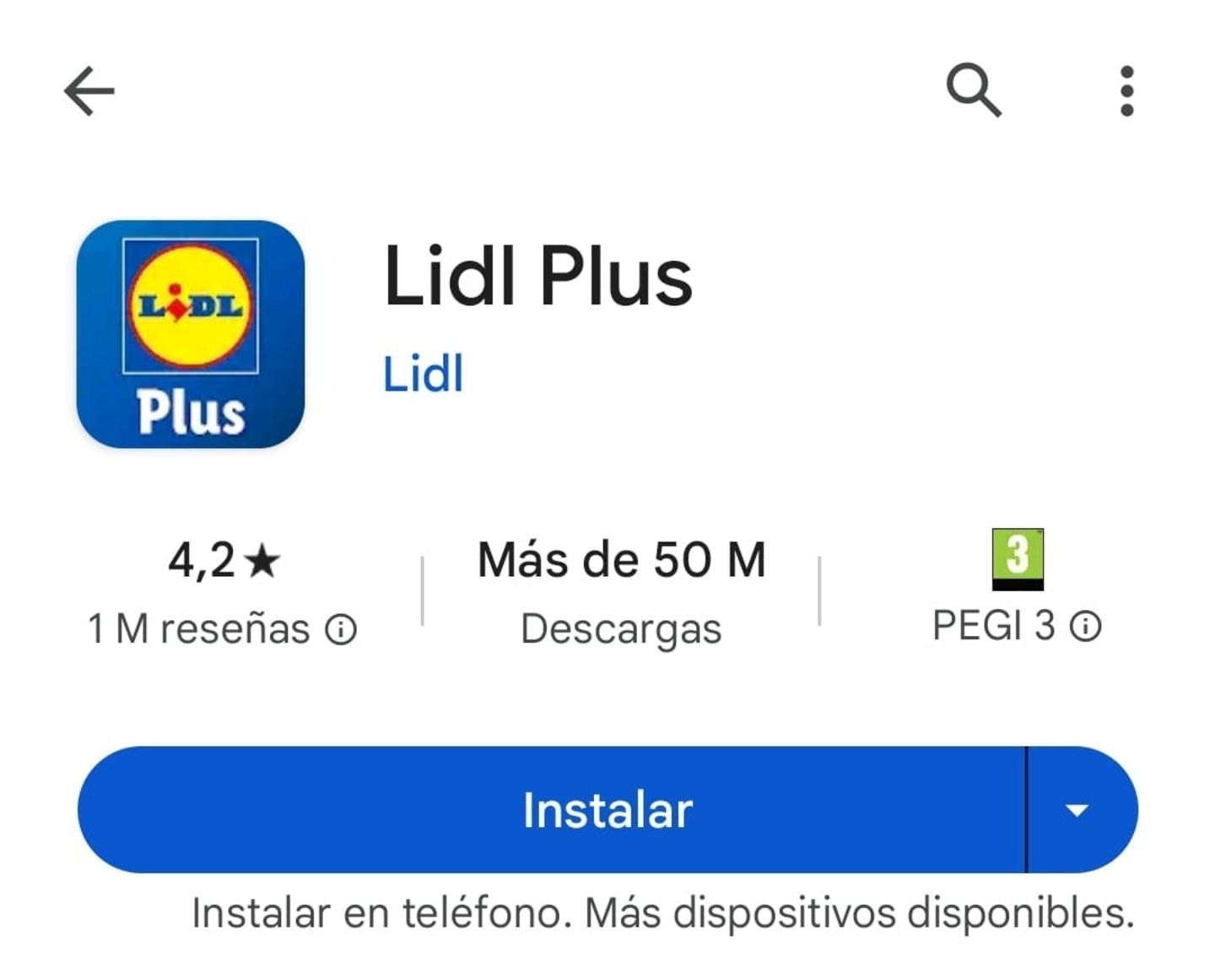 Botón de Instalar de la app Lidl Plus en la Play Store