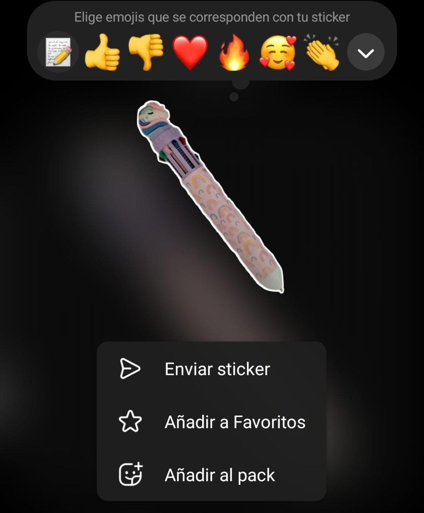 Botón para añadir tu nuevo sticker a un pack