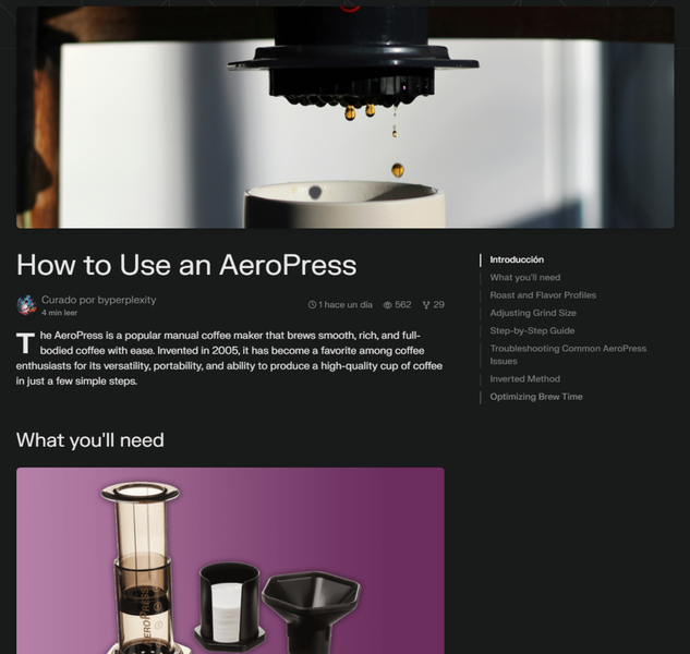 Perplexity Pages, this is the AI that collects information and writes articles for you