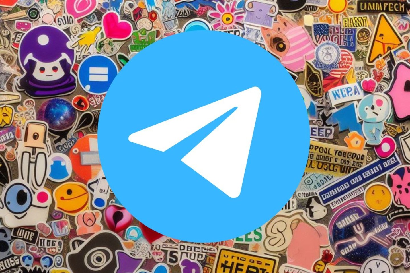 Logo de Telegram sobre un montón de pegatinas
