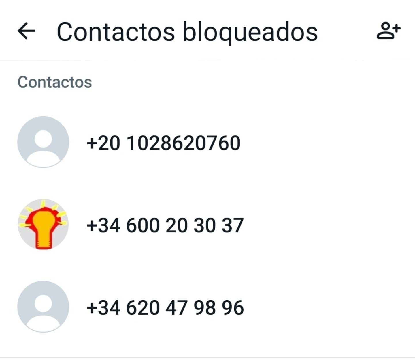 Listado de contactos bloqueados en WhatsApp