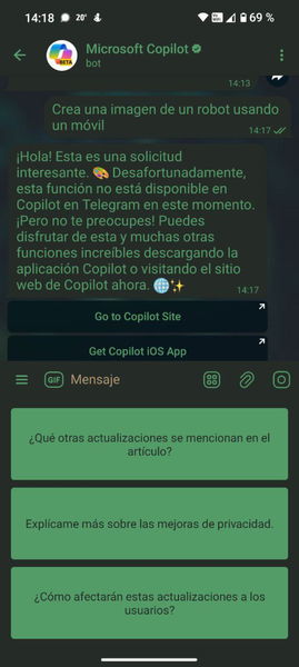 Cómo activar y usar el nuevo bot de Microsoft Copilot en Telegram