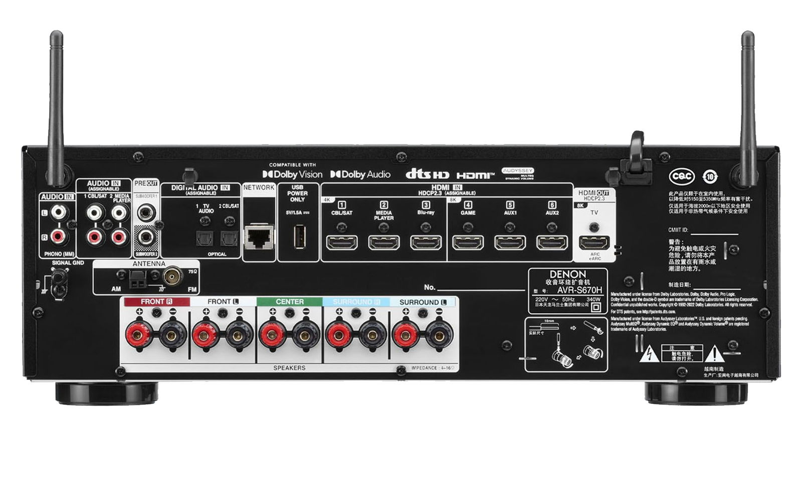 Denon AVR-S670H trasera
