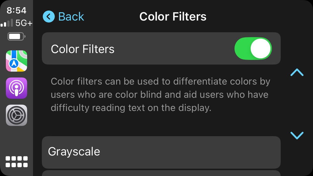 Filtros de color iOS 18 CarPlay