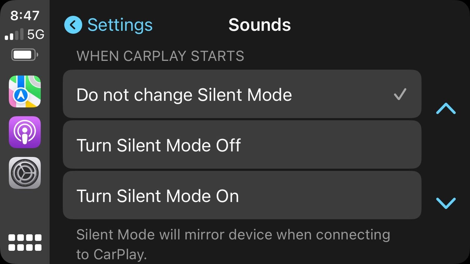 Configuración del modo silencioso iOS 18 CarPlay
