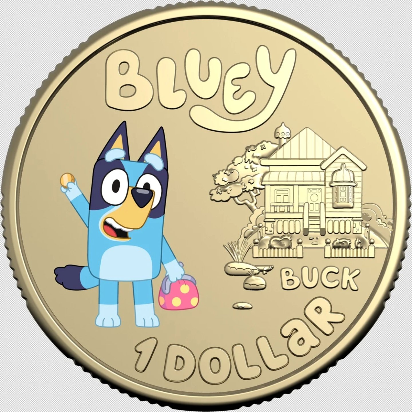 moneda de un dólar australiano con un dibujo de Bluey