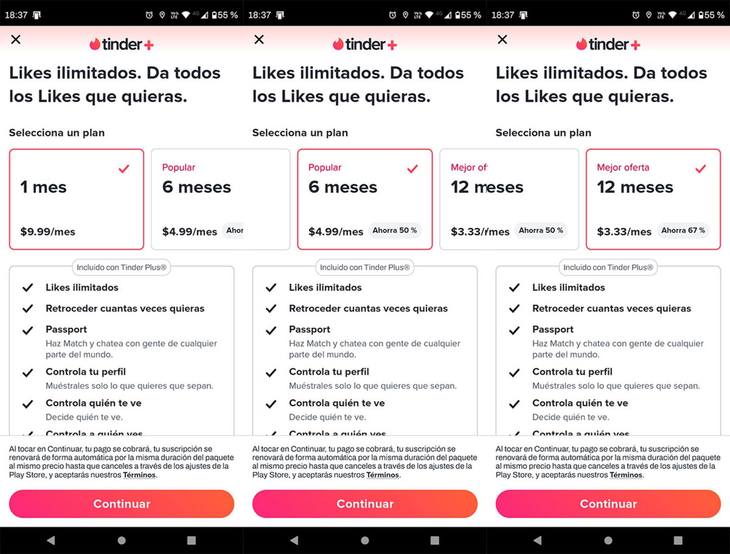 Precios de Tinder Plus