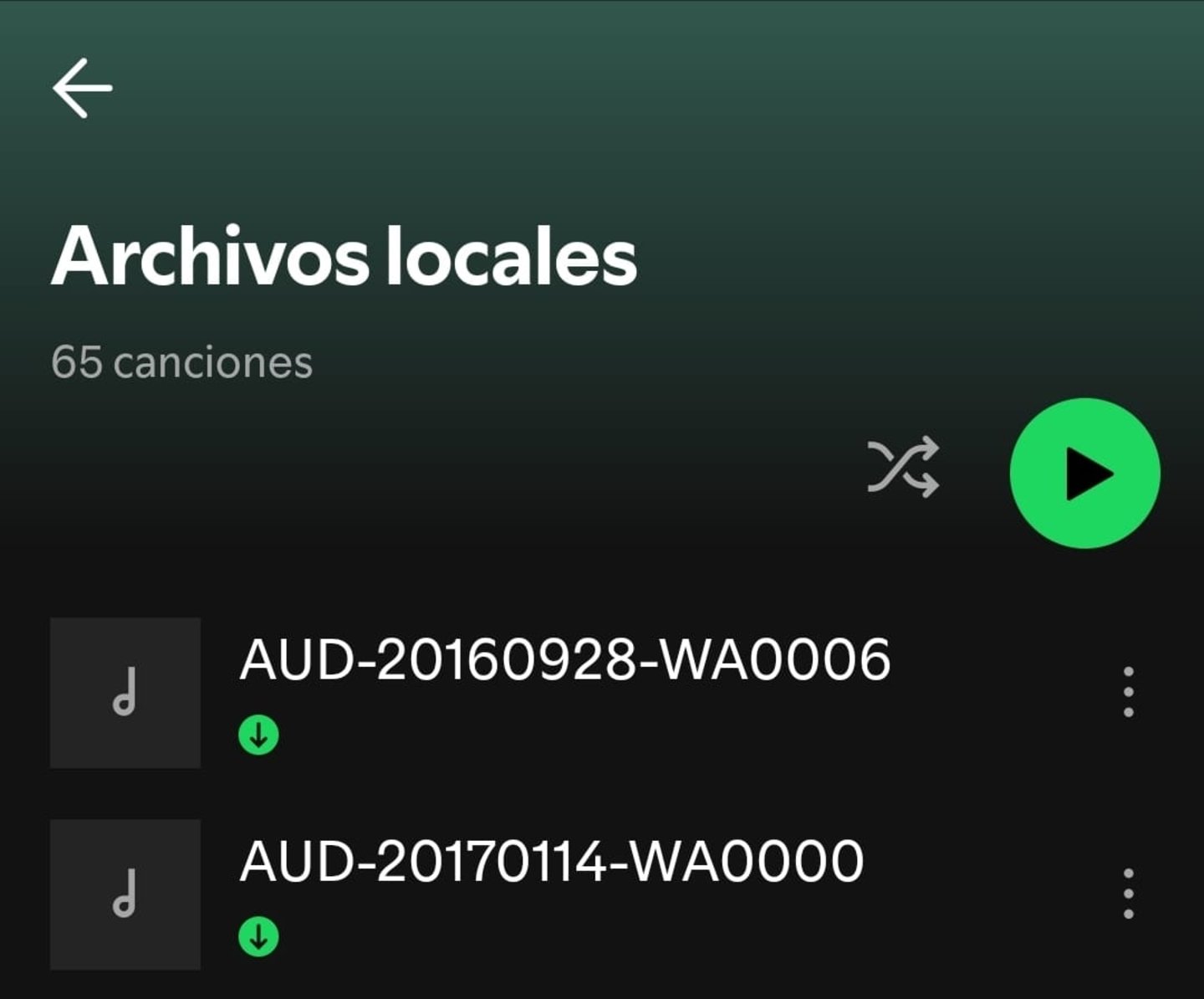 Listado de archivos locales en Spotify