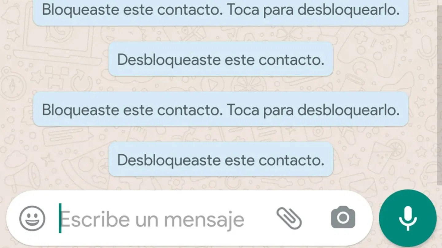 mensaje de contacto bloqueado y desbloqueado en WhatsApp