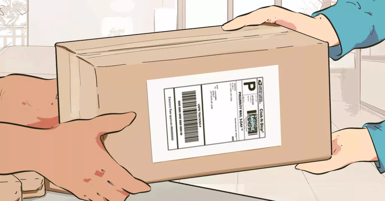 Dibujo de la devolución de un paquete de Amazon