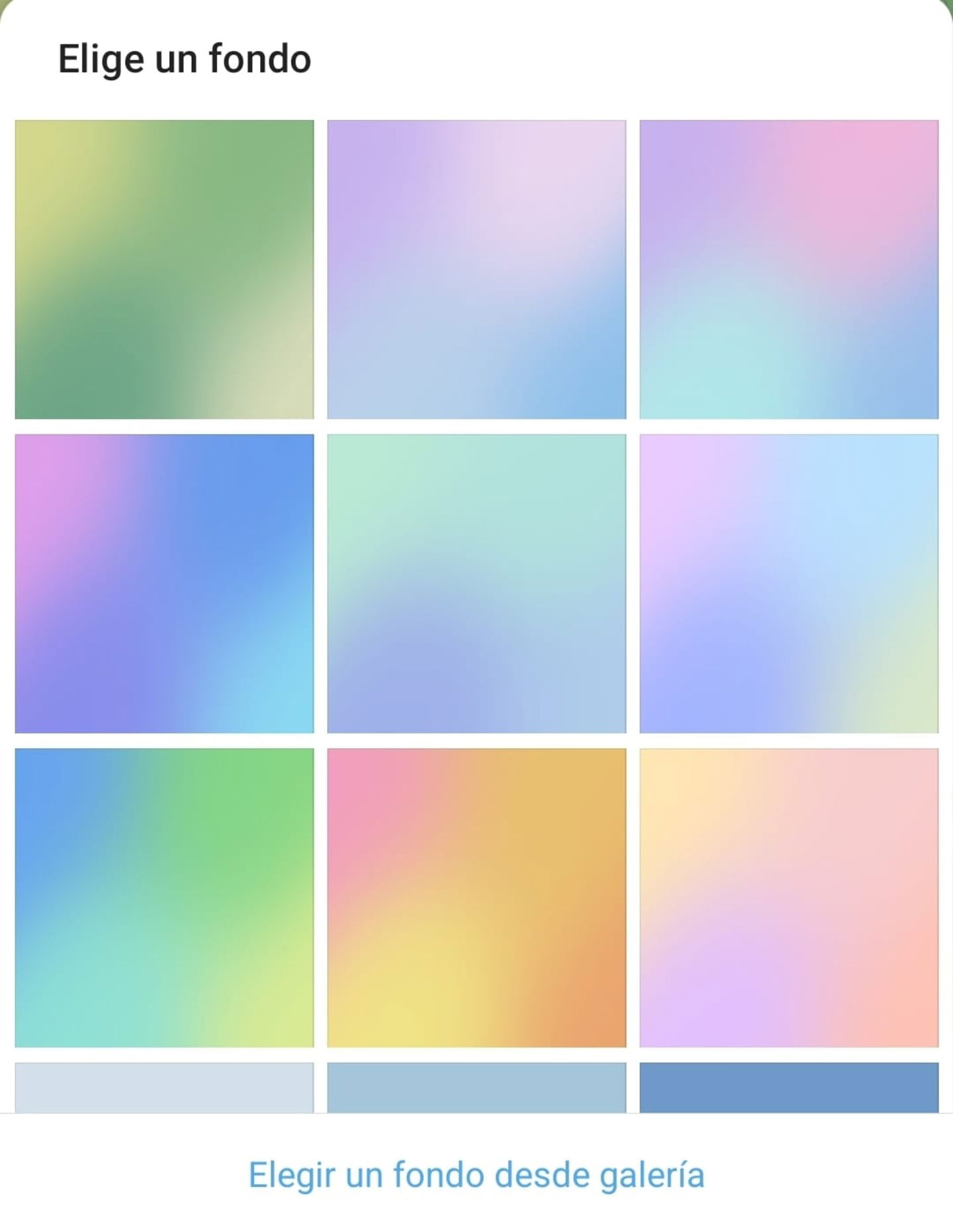 Colores para elegir como fondo de pantalla en Telegram