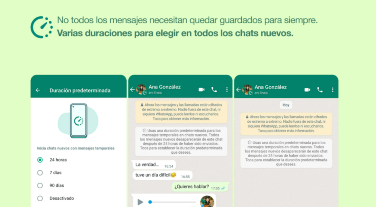 Proceso para usar mensajes temporales en WhatsApp