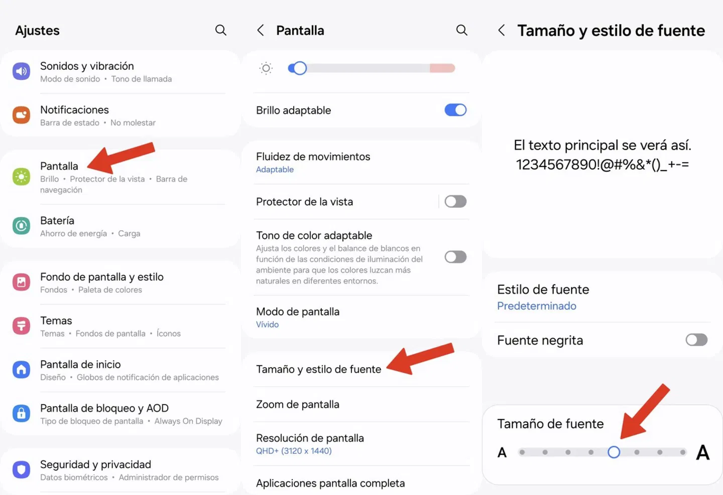 Procedimiento para cambiar el tamaño de la letra en un móvil Samsung