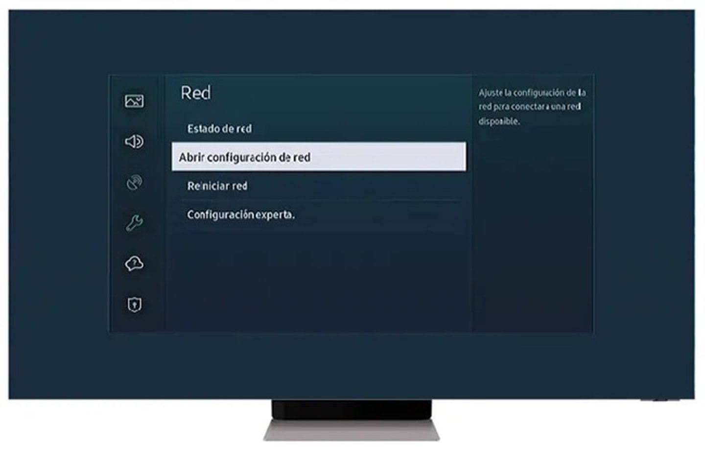 Menú de configuración de red en un televisor Samsung