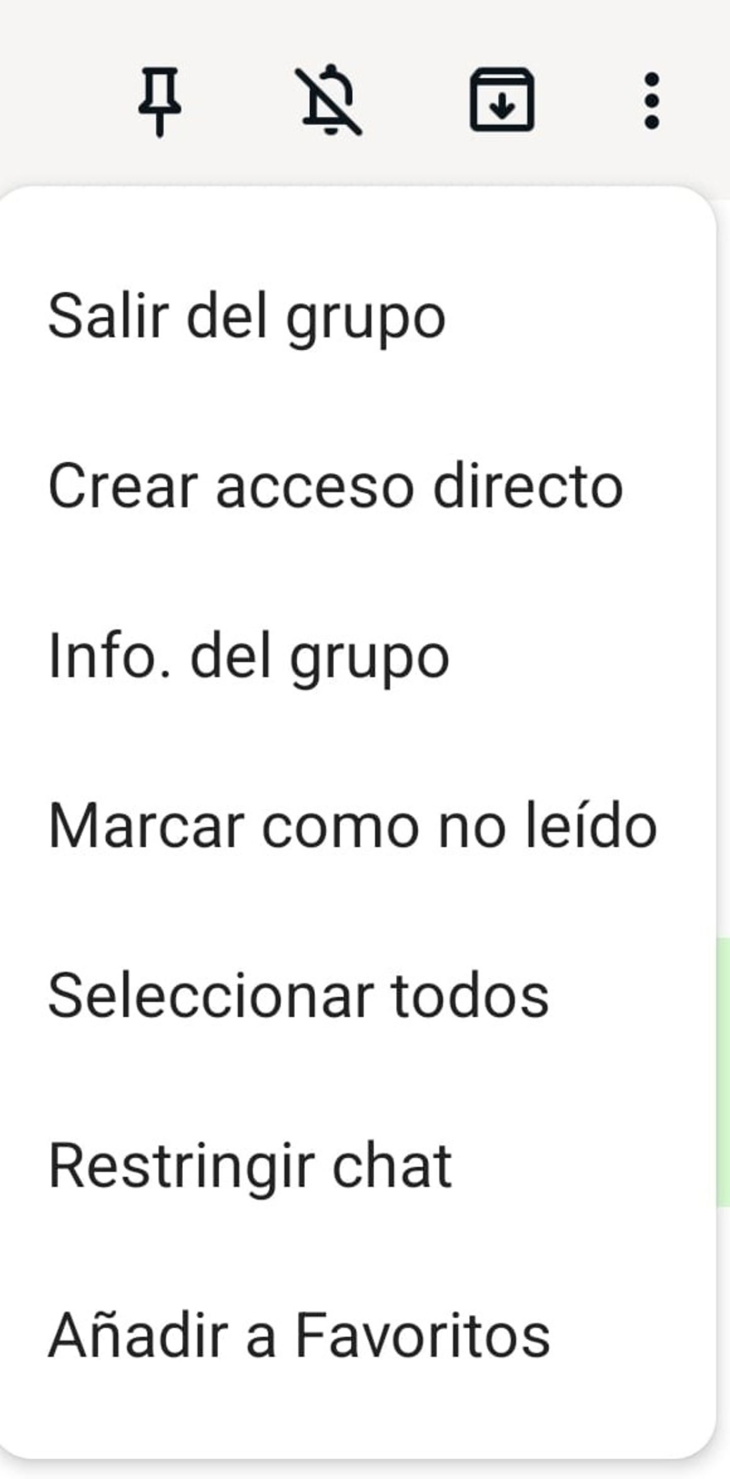 Menú para añadir un contacto a Favoritos