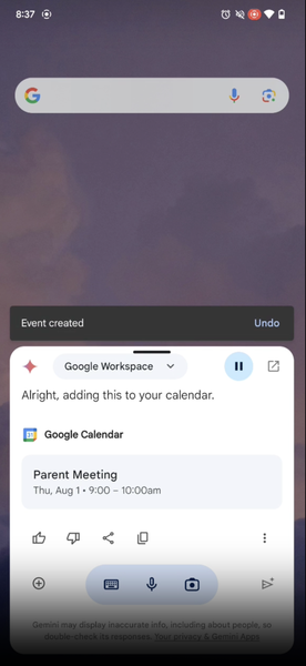 Google Gemini para Android recibirá, muy pronto, extensiones para Google Calendar, Keep, Tasks y Spotify