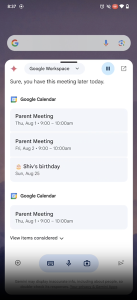 Google Gemini para Android recibirá, muy pronto, extensiones para Google Calendar, Keep, Tasks y Spotify