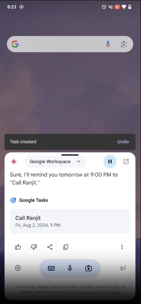 Google Gemini para Android recibirá, muy pronto, extensiones para Google Calendar, Keep, Tasks y Spotify