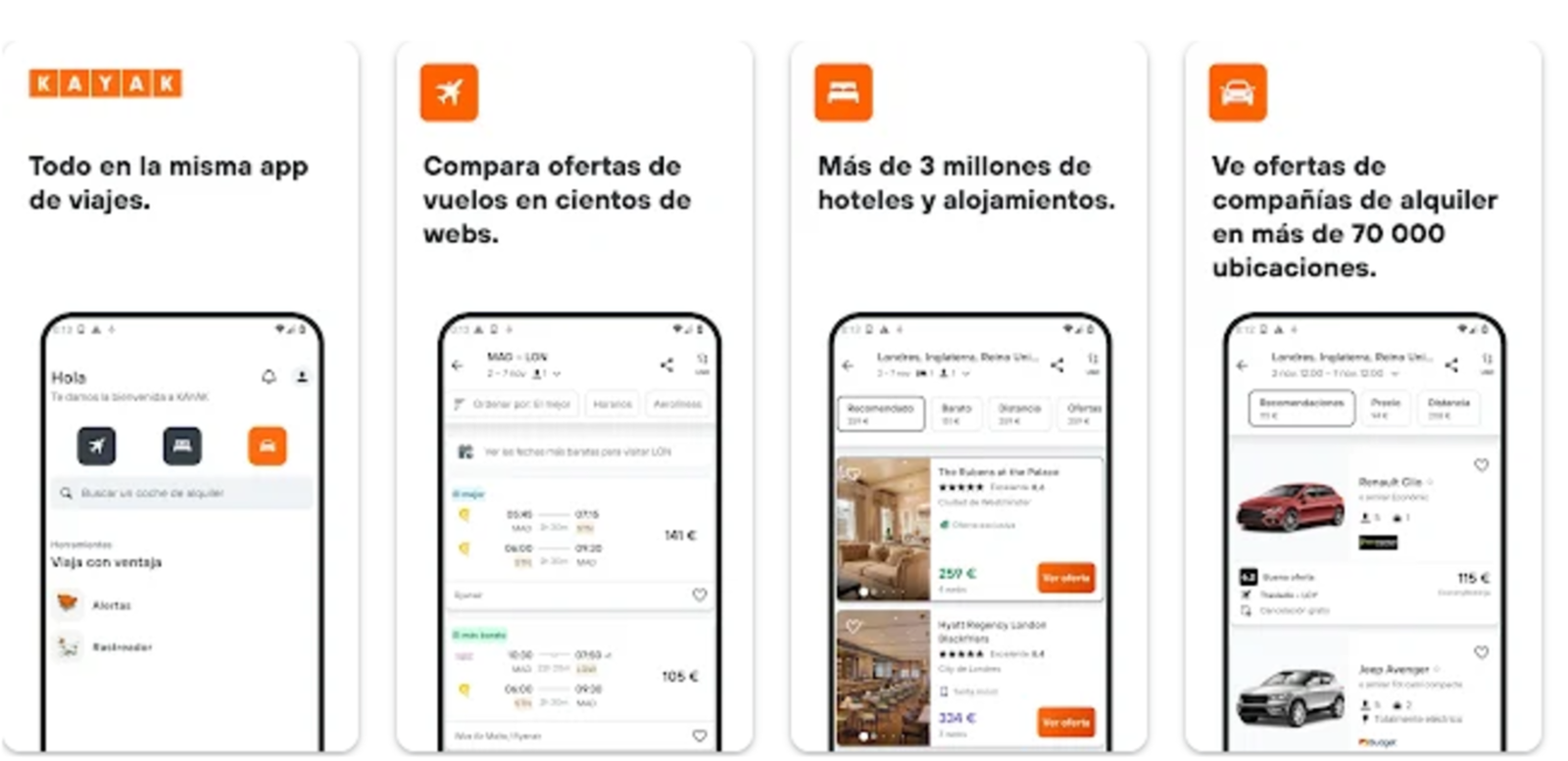 Kayak es un comparador tanto de vuelos como de precios de hoteles