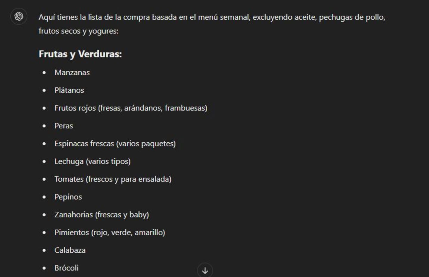 Cómo organizar la lista de la compra y la comida semanal con ChatGPT o BingChat