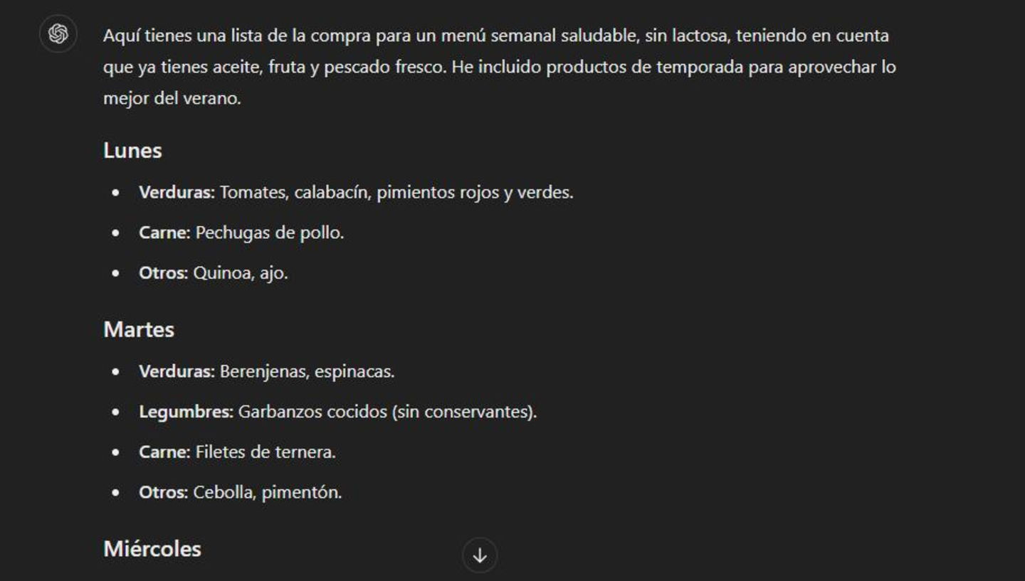 Cómo organizar la lista de la compra y la comida semanal con ChatGPT o BingChat