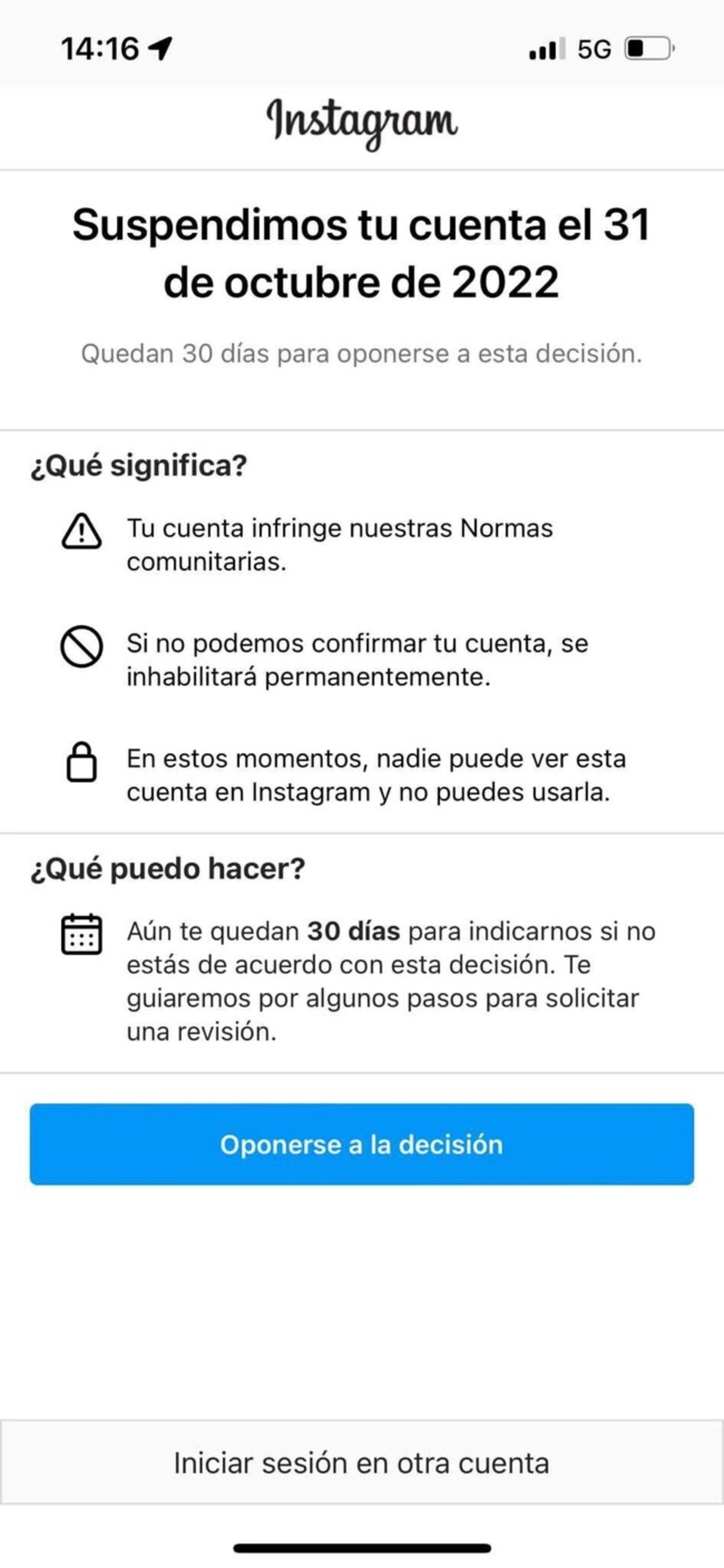 Si Instagram ha cancelado tu cuenta, puedes oponerte a la decisión