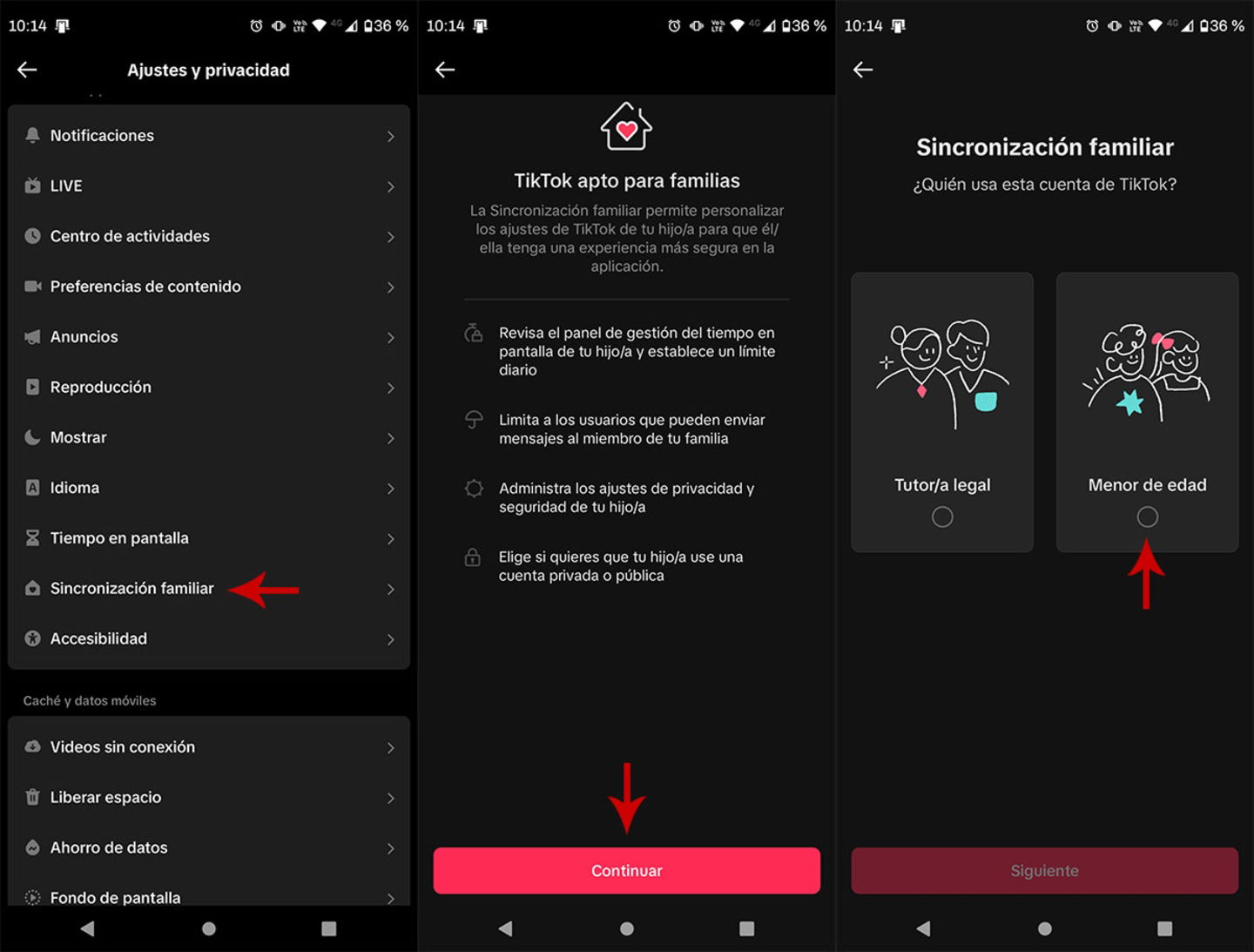 Activar el modo Sincronización familiar en TikTok