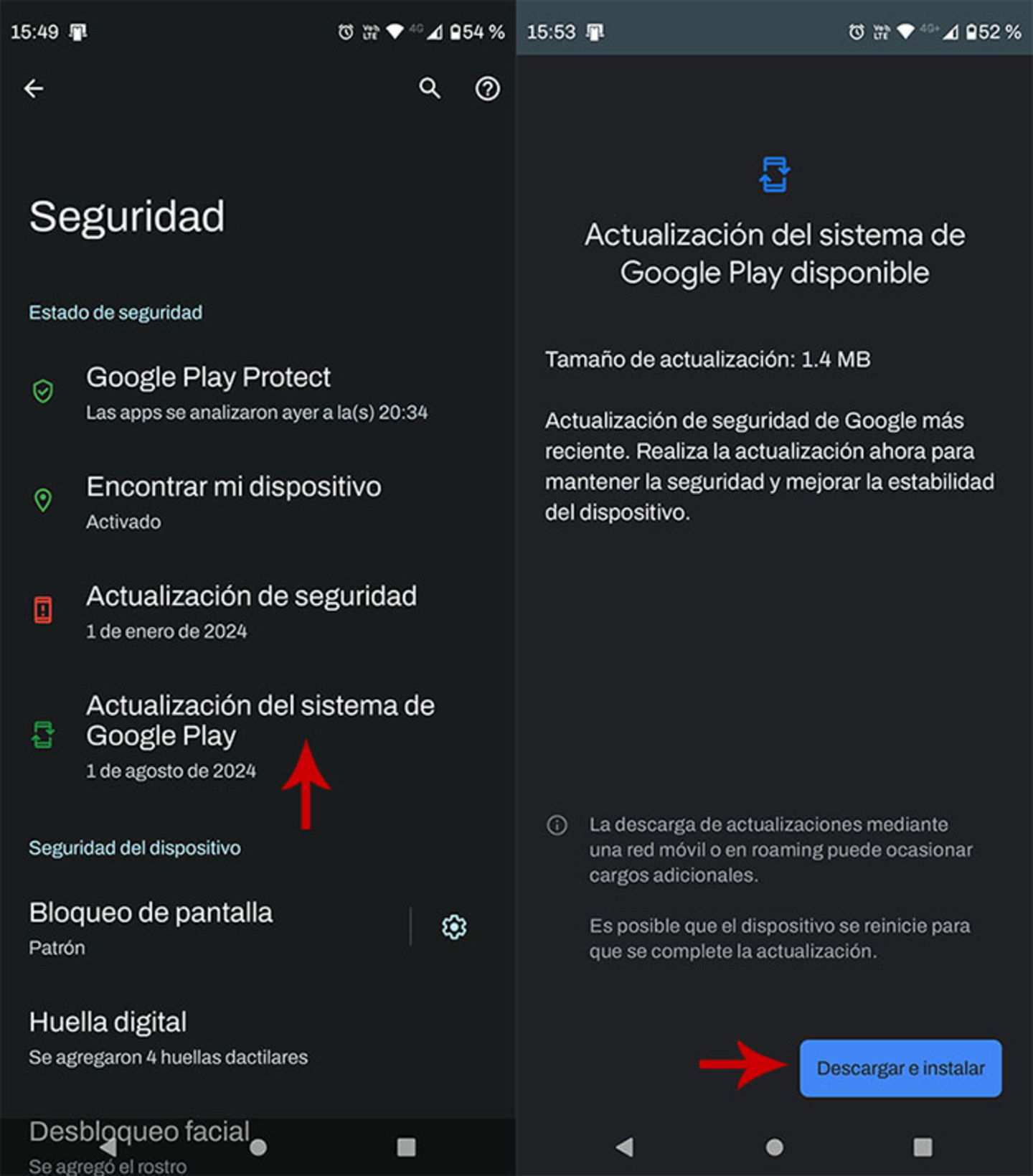 Actualizar servicios de Google Play en Android