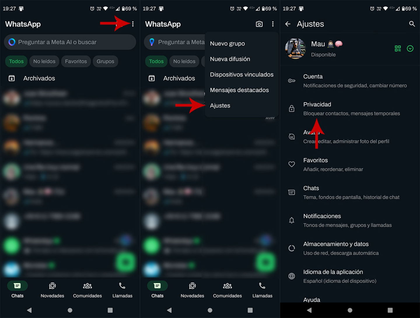 Ajustar privacidad de llamadas en WhatsApp