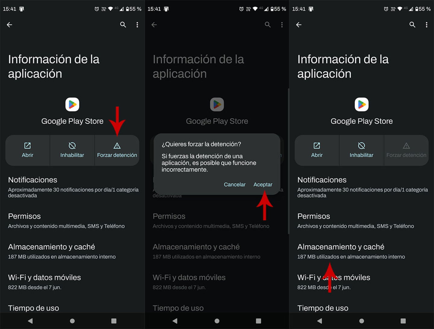 Eliminar cache de Google Play Store