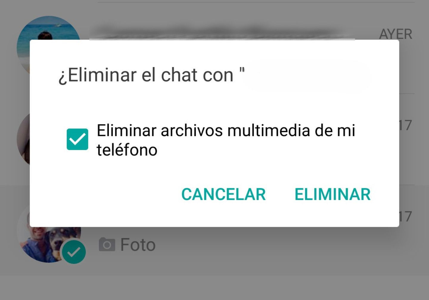 Aunque hayas bloqueado a una persona tendrás que eliminar el chat a mano