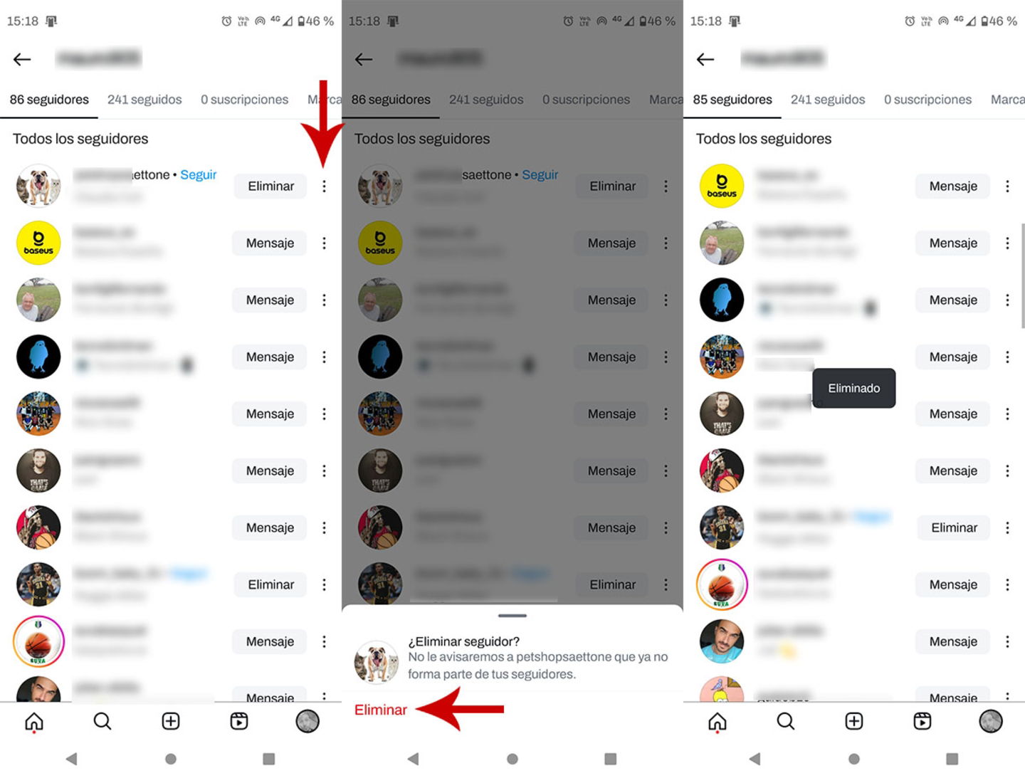 Eliminar seguidor en Instagram