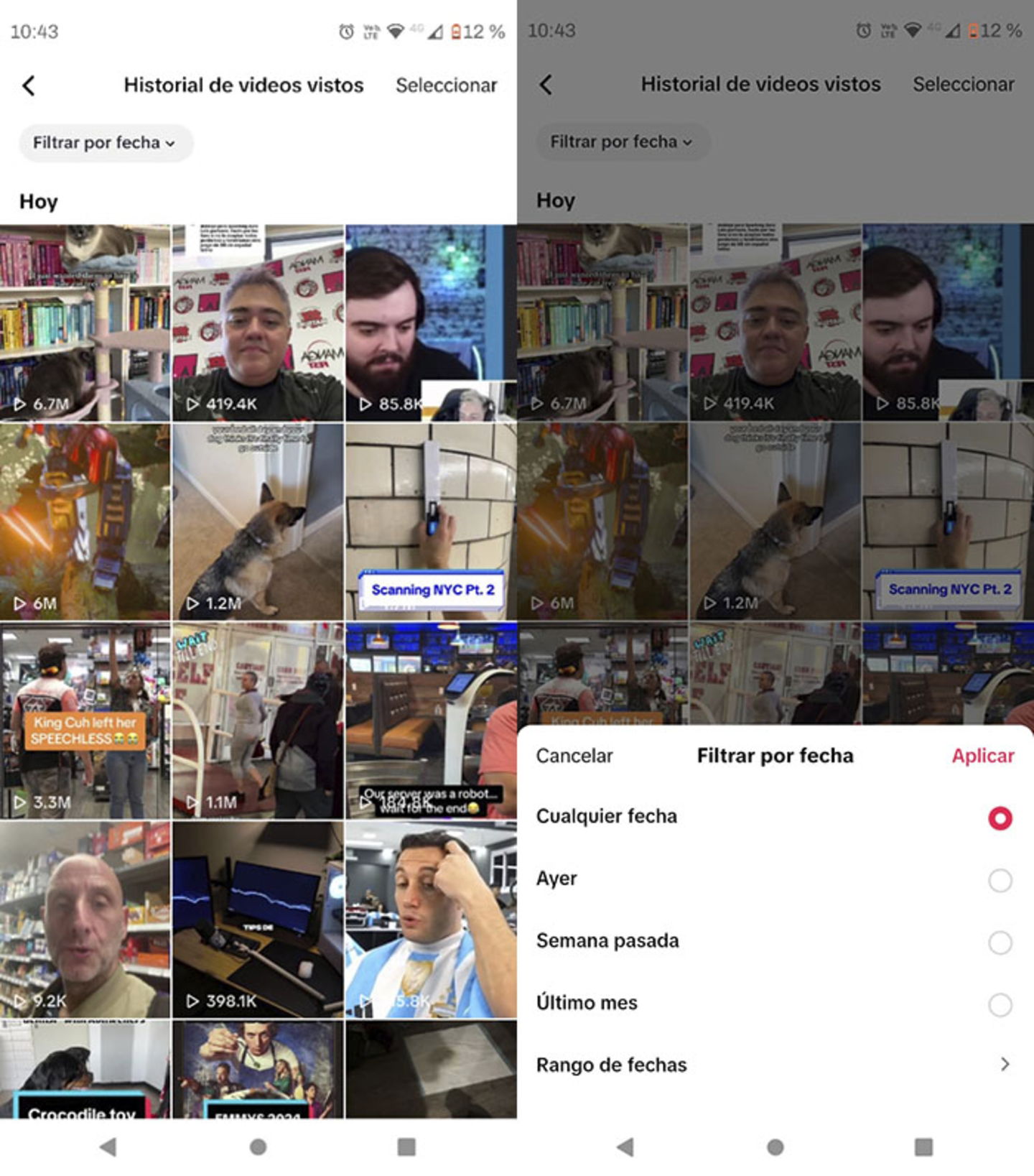 Ordenar historial de videos vistos TikTok