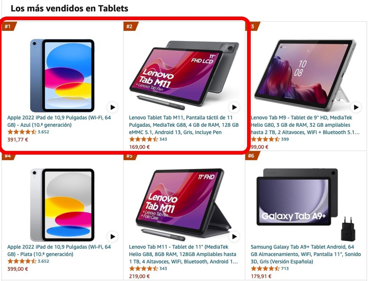 tablets mas vendidas Amazon