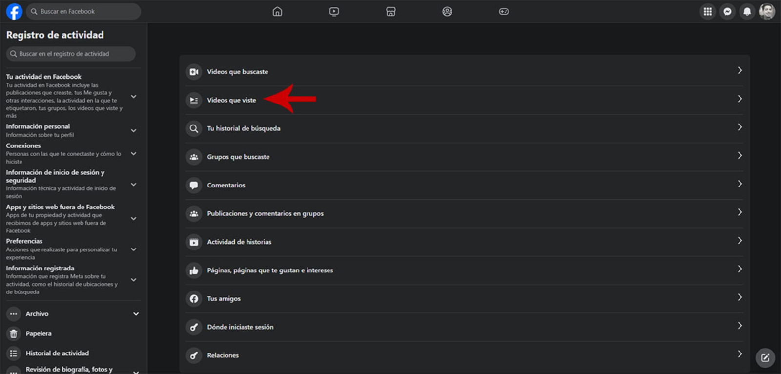 Ver historial de vídeos vistos en Facebook