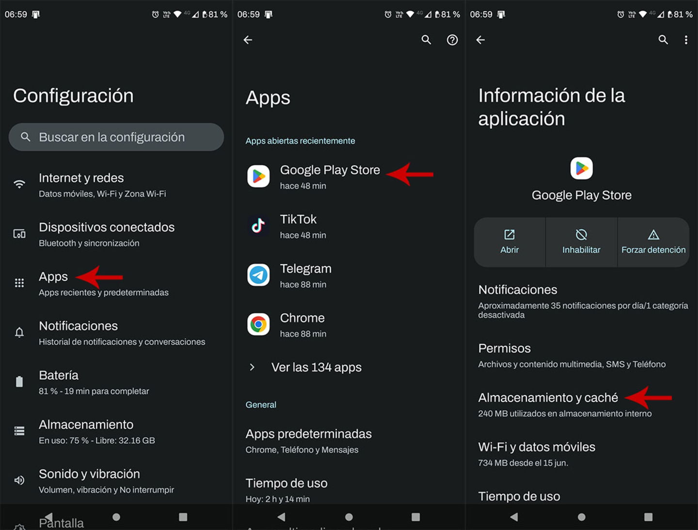 Borrar cache de apps de Google