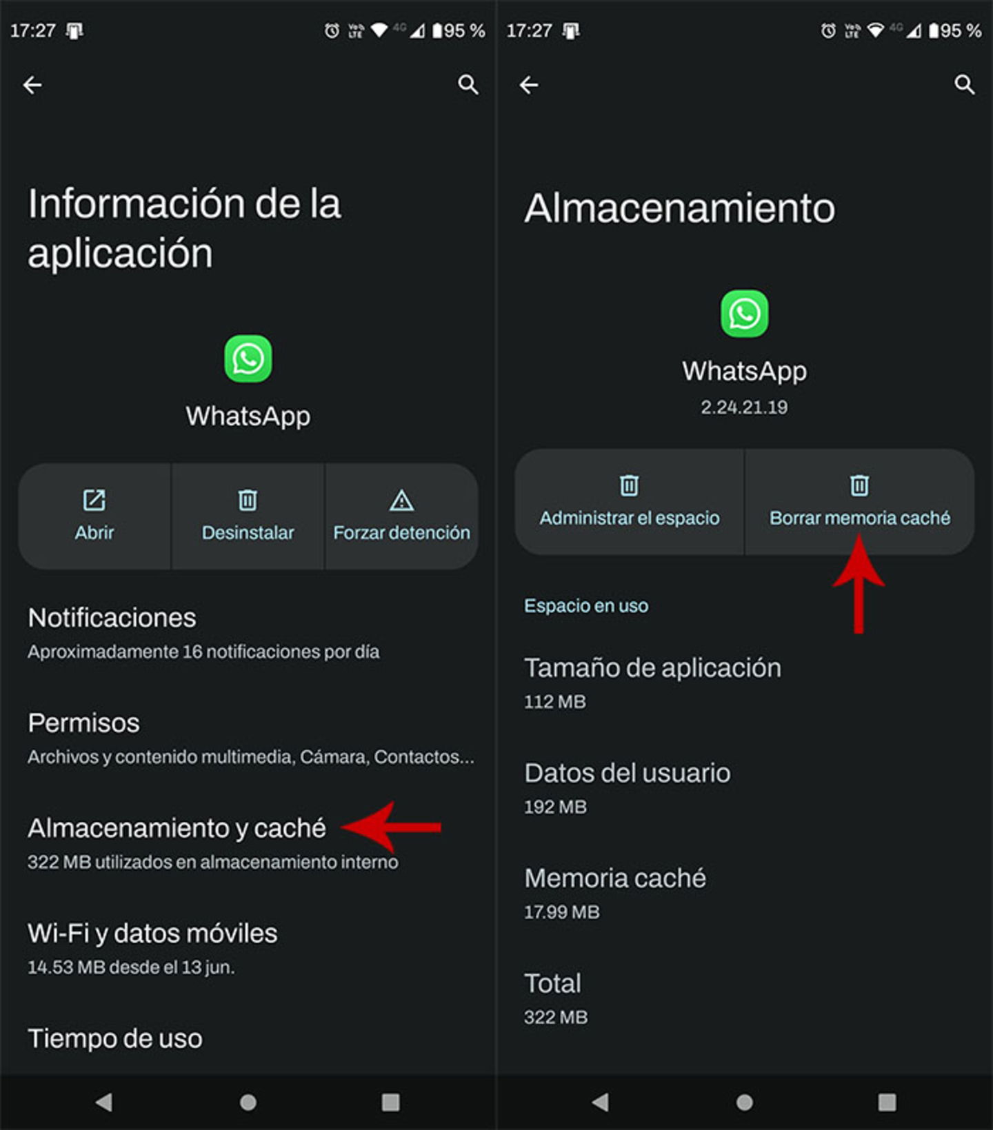 Borrar la cache de WhatsApp en Android