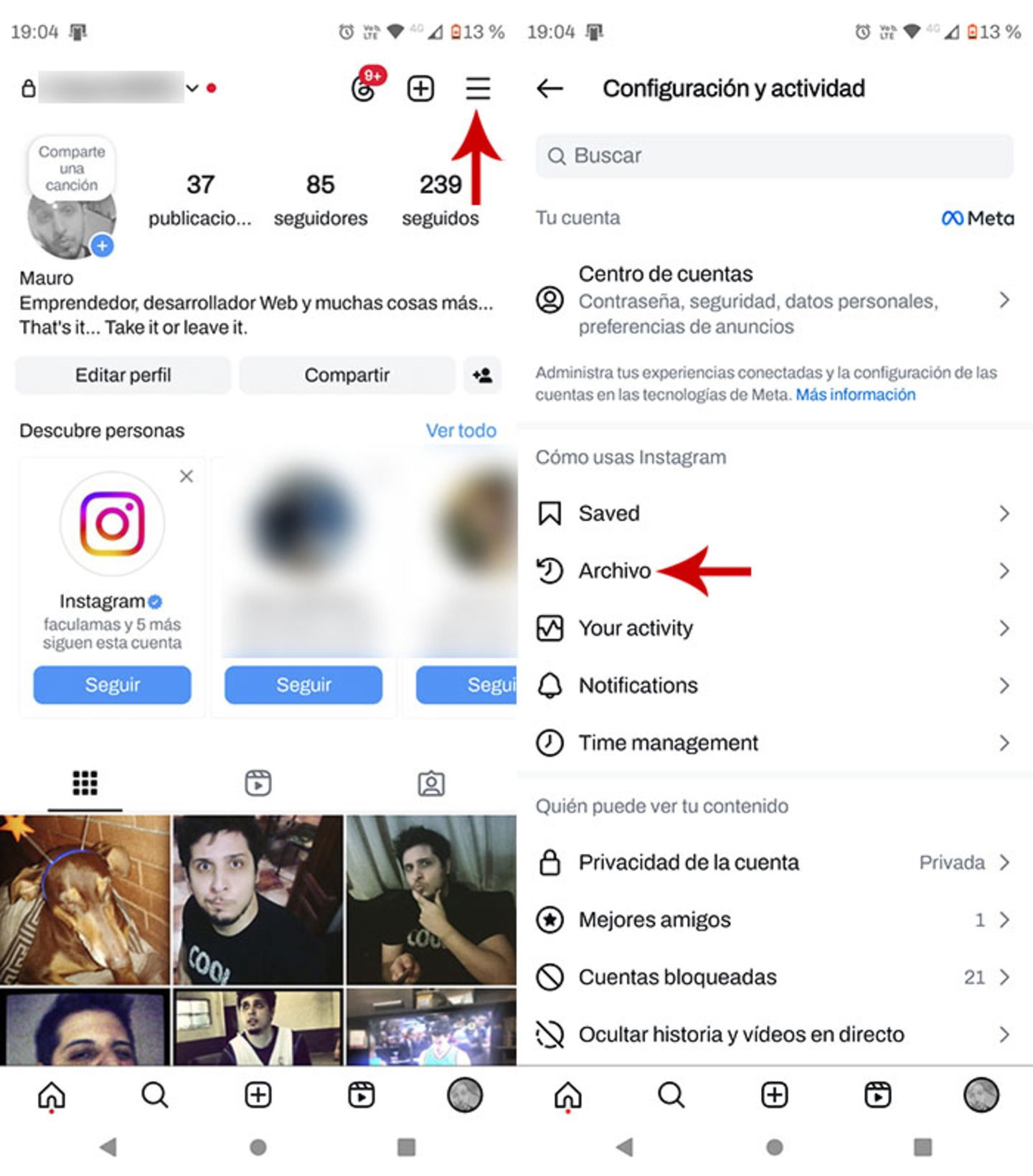 Donde están los recuerdos de Instagram