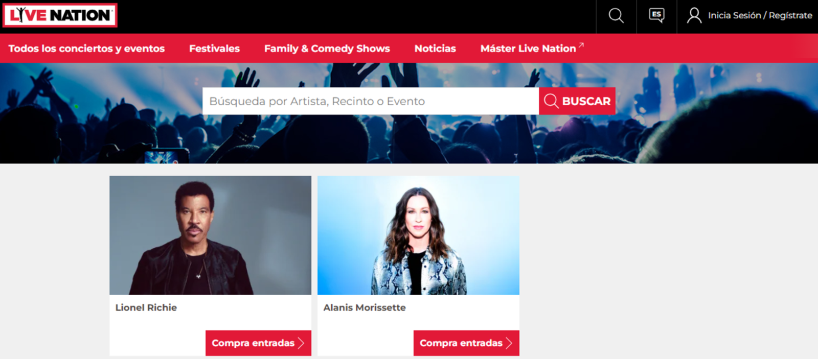 En Live Nation puedes encontrar entradas para conciertos y festivales