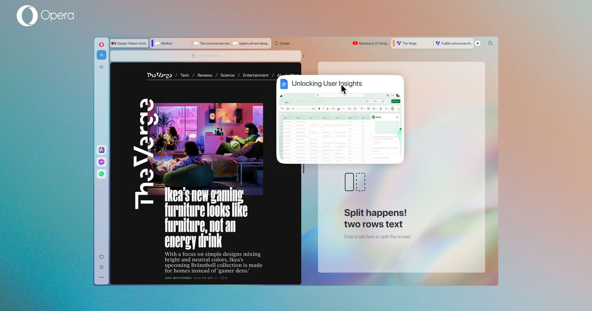 Opera lanza su salto generacional en navegadores con Opera One R2: IA y VPN gratis, ventanas divididas y más