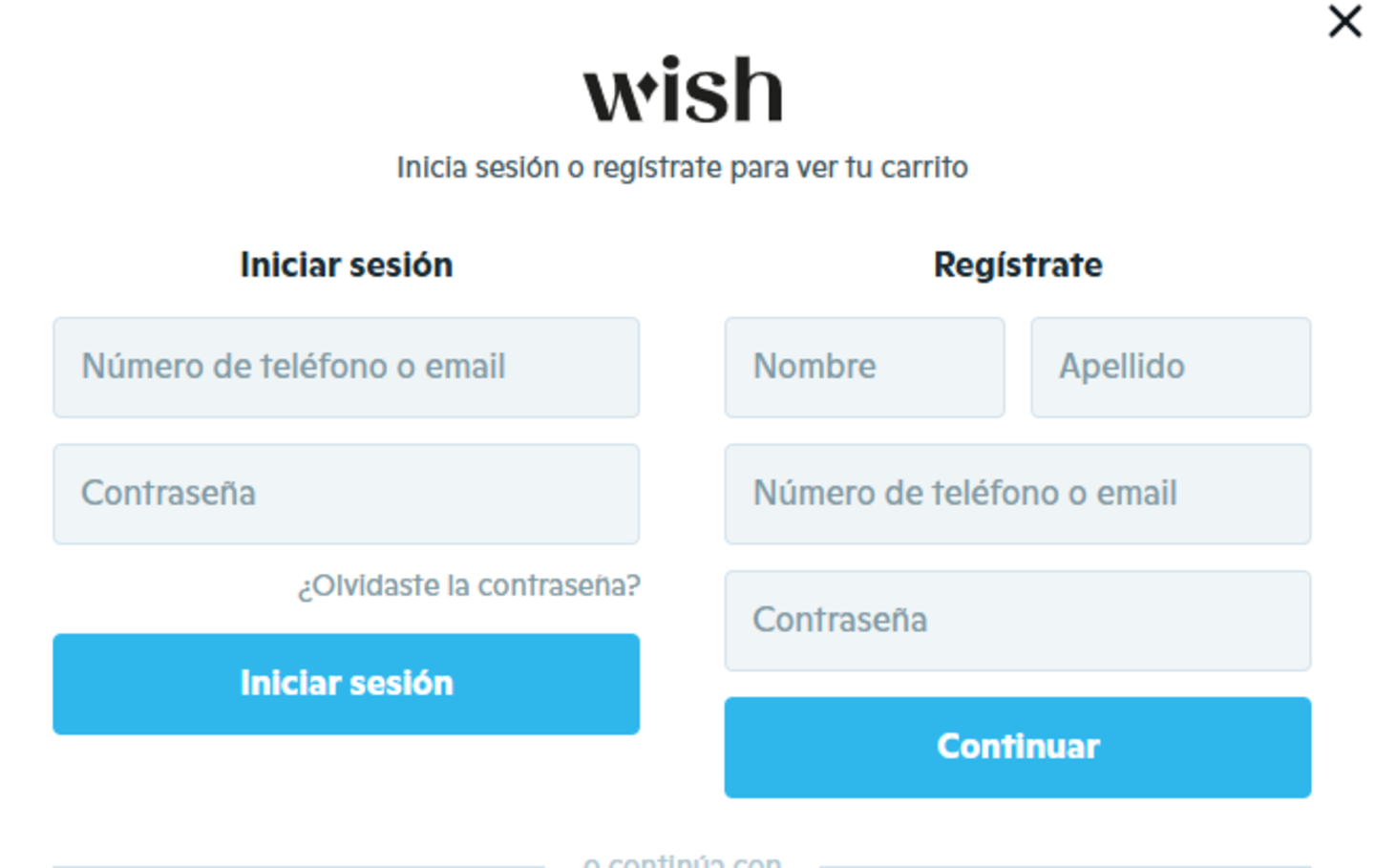 El primer paso para comprar en Wish es registrarse en la plataforma